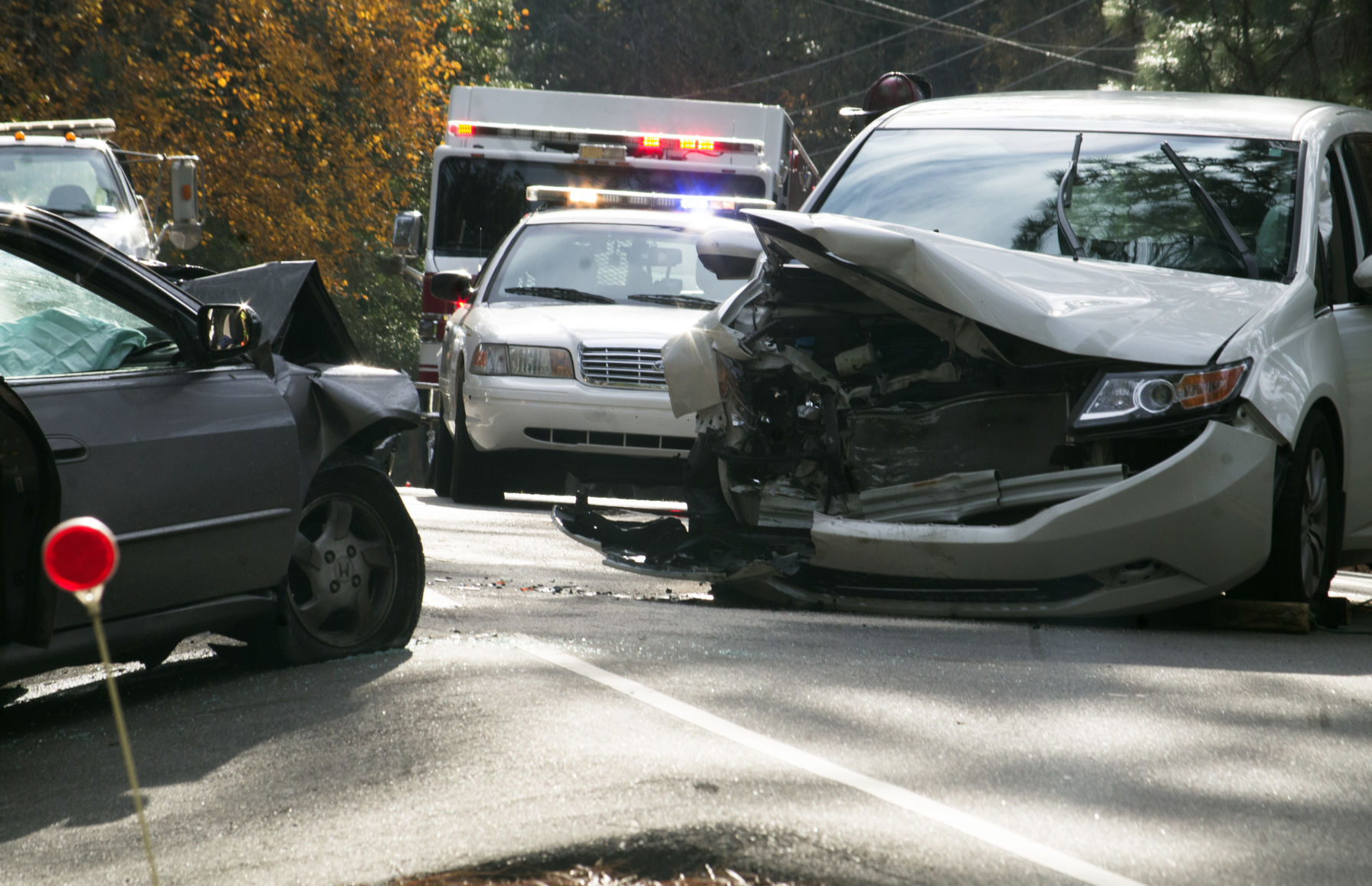 Vehicles damaged in a head-on collision in Southern Pines